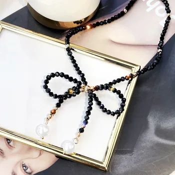 2019 Nový Príchod Ženy Chokers Náhrdelníky, Módne Simulované-pearl Black Crystal Clavicle Náhrdelník Šperky Choker Náhrdelník