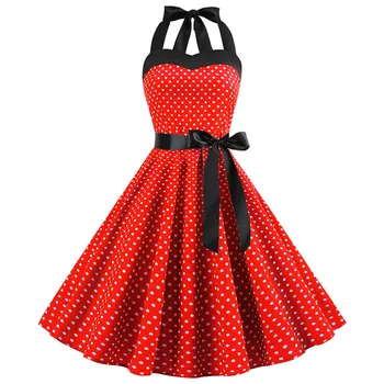 2019 Polka Dot s uväzovaním za Vintage Šaty 50. rokov 60. rokoch Gotický Pin Up Rockabilly Šaty Plus Veľkosť Oblečenie Femme Sexy Retro Party Šaty