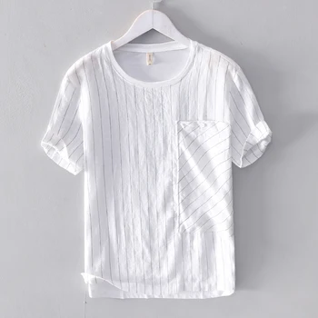 2019 pánskej bielizne, šitie pruhované-krátke rukávy t-shirt pevné letné biele tričko mužov módne topy tričko muž camisa košieľka