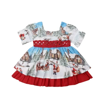 2019 Retro Šaty Batoľa Detský Baby Girl Vianočné Oblečenie Horela Strany Santa Swing Šaty Veľkosť 2-6T