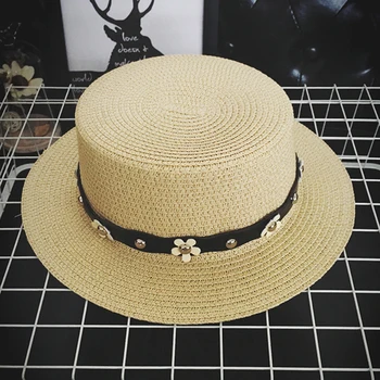 2019 Rodič-dieťa jednoduchý Kvet Pás letný klobúk Šitie farba Pláži slamy slnko čiapky pre ženy letné štýl klobúk dievča