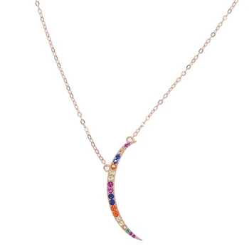 2019 vianočné šperky 925 Silver rose zlatá farba, viacfarebná zirconia mesiac prívesok elegantná móda krivky náhrdelník