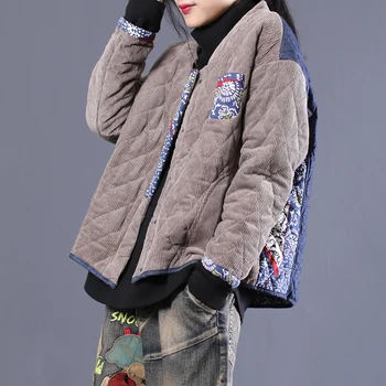 2019 ženské nové jesenné a zimné kórejský štýl Literárneho diamond tvar menčester, šitie bavlna voľné krátke vrchné oblečenie