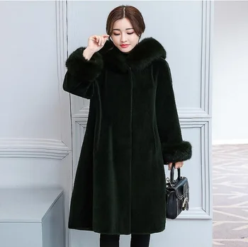2019 Ženy Zime S Kapucňou Falošné Kožuchy Plus Veľkosť Vintage Umelé Black Faux Fox Kožušinový Kabát S Kapucňou Veľká Veľkosť