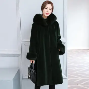 2019 Ženy Zime S Kapucňou Falošné Kožuchy Plus Veľkosť Vintage Umelé Black Faux Fox Kožušinový Kabát S Kapucňou Veľká Veľkosť