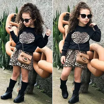 2020 2KS Novorodenca Dievča Jeseň Oblečenie Bavlna Srdce Topy Leopard Sukne Oblečenie