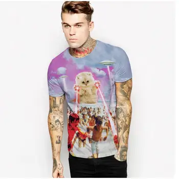 2020 3D Horor Laser Cat UFO 3D Tlač Zábava T-shirt, Shirt Street Oblečenie Krátkym Rukávom Letné Top