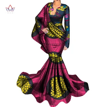 2020 Afriky Večerné šaty pre ženy Bazin Dashiki Africkej Tlače Pre Ženy Bavlna dámske Dlhý Rukáv Oblečenie Prírodné WY4640