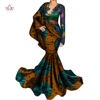 2020 Afriky Večerné šaty pre ženy Bazin Dashiki Africkej Tlače Pre Ženy Bavlna dámske Dlhý Rukáv Oblečenie Prírodné WY4640