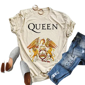 2020 Amazon hit Vintage Žien top kráľovná pásmo krátkych tlač okrúhlym výstrihom, krátky rukáv T-shirt