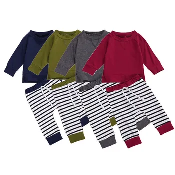 2020 Baby Chlapci Oblečenie Sady Jar Jeseň Chlapci Dlhý Rukáv T-košele, Topy+Pruhované Nohavice Leginy Deti Bežné Homwear Oblečenie