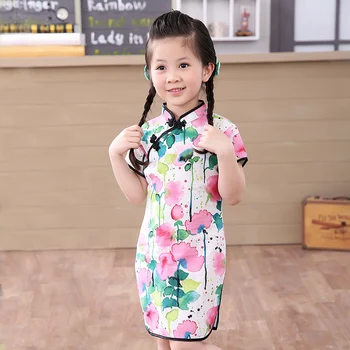 2020 baby girl Čínske šaty Qipao oblečenie letné štýl detí bavlna krátky rukáv Tradičné šaty fo deti Nový Rok Party