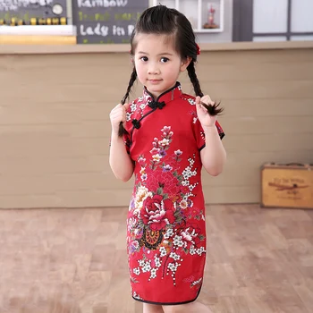 2020 baby girl Čínske šaty Qipao oblečenie letné štýl detí bavlna krátky rukáv Tradičné šaty fo deti Nový Rok Party