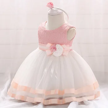2020 baby šaty páse s nástrojmi strane baby jeden-rok-starý šaty ružové dievča šaty princezná šaty zadarmo hlavový most