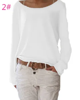 2020 Blusas Ženy T-shirt Jar Jeseň Bežné jednofarebné Tričko Topy Dámske O krk Dlhý Rukáv Voľné Tričká Pevné Blusas Béžová