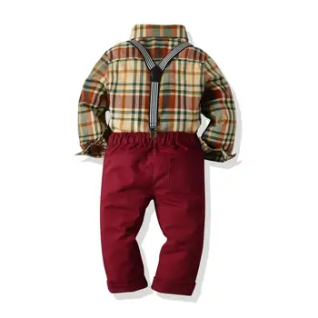 2020 Detské Obleky Pre Dieťa Chlapec Kockované Košele + Červené Nohavice + Luk 3 Kusy Chlapec Dieťa Kostým Pre Strany, Na 1-6 Rokov