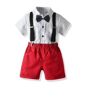 2020 Dieťa Boys Gentleman Oblečenie Sady 3KS motýlik Krátky Rukáv Pruhované Tlač Singel svojim Topy Šortky, Nohavice, Oblečenie