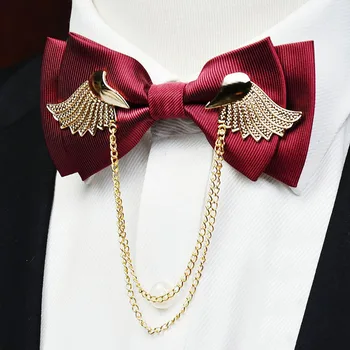 2020 Dizajnéri Značky Kovové Zlaté Krídla Motýlik Muži Dvojvrstvové Bowtie Svadobné Casamento Gravata Borboleta Motýľ Červené Víno