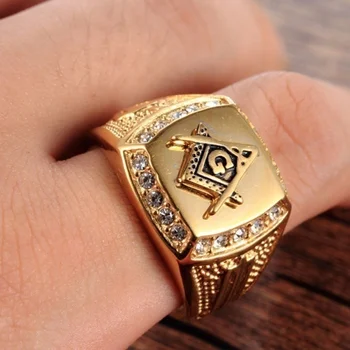 2020 Freemason Krúžok Mužov Slobodomurárstva Krúžok Vintage Gold Crystal Krúžok Zadarmo Mason Pečať Prst Šperky Zliatiny Darčeky AG Anillo Hombre