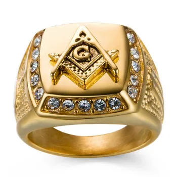 2020 Freemason Krúžok Mužov Slobodomurárstva Krúžok Vintage Gold Crystal Krúžok Zadarmo Mason Pečať Prst Šperky Zliatiny Darčeky AG Anillo Hombre