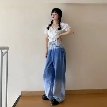 2020 gradient farebné džínsy ženy voľné širokú nohu, nohavice kórejská verzia voľné bf vietor vysoký pás staré nohavice zberného nohavice iny tide