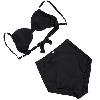 2020 hirigin Nové Letné Sexy dámske Bikini Set Bandeau Push-Up Podprsenka Black Pevné Plavky, plážové oblečenie Plavky, plavky