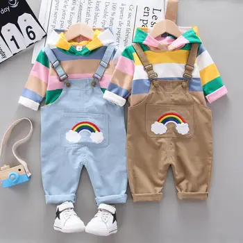 2020 Jar Deti, Oblečenie pre chlapčeka Dievčatá Hoodies rainbow, Náprsníkové Nohavice 2ks/nastaví Deti Dojčenské Oblečenie Batoľa Ležérne Športové oblečenie