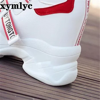 2020 jar jeseň móda, topánky platformu s prackou bežné sladké športové topánky plytké úst Femmes Zvýšenie Výšky Topánky Biela