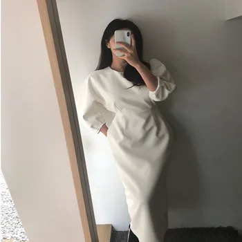 2020 Jar Jeseň Módy Sexy Jednofarebné Šaty Žien Elegantné Dámy Office Šaty Slim Midi Šaty Vestidos