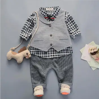 2020 Jar Todder Deti Oblečenie Sady Baby Chlapci Oblečenie Vyhovuje Vesta Kockované Košele, Nohavice Infant Deti Obleku Bežné Kostým