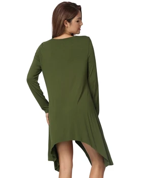 2020 Jar WomenDress Dlhý Rukáv Pevné Voľné Asymetrické Šaty Flowy Swing Bežné Vestidos Čierna/Sivá/Army Zelená