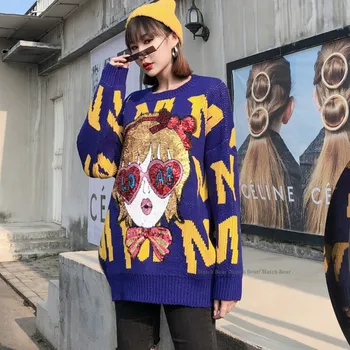 2020 jeseň a v zime kórejská verzia veľkosť voľné písmeno háčkované pulóvre sveter sveter žien vonkajšie nosenie