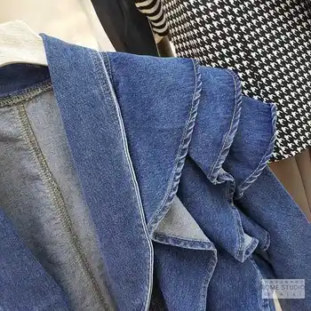 2020 jeseň nový kórejský módneho tvaru rozstrapatené dlhý rukáv, krátke džínsové bundy ženy Denim Coats Žena outwear