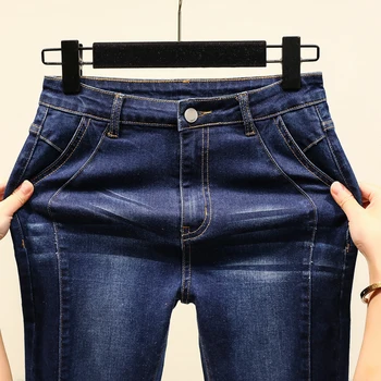 2020 Jeseň Nový Úsek Tenký ako Ceruzka nohavice Nohavice dámske Džínsy s Vysokým Pásom Patch Práce Celej Dĺžke Mujer Plus Veľkosť Drak Modrá