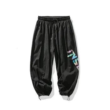 2020 jeseň Plyšové pribrala vytlačené príležitostné športové nohavice pánske veľké zostrojenia kórejská verzia, čierne tepláky doprava Zadarmo