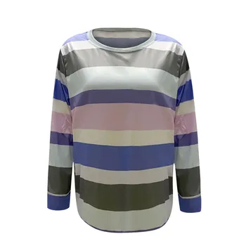 2020 Jeseň Pruhované Tlač Tričko Ženy Bežné Okrúhlym Výstrihom, Dlhý Rukáv Tričko Top Tee Tričko Poleras Camiseta Mujer Fastshippping