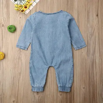 2020 Jeseň Zima Novorodenca Jumpsuit Batoľa Detský Baby Chlapec Dievča Oblečenie Denim Remienky Dlhý Rukáv Tlačidlo Onesie Oblečenie