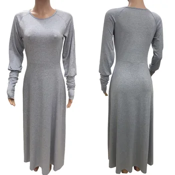 2020 Jeseň Zima Nové dámske Šaty Európskych a Amerických Dlhé Rukávy O Krk Voľné Farbou Bežné Dlhé Šaty Plus Veľkosť