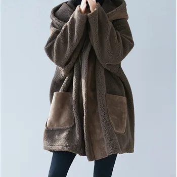 2020 Jeseň Zima Ženy Coats Módne Fleece Kapucňou Vrchné Oblečenie Parker Topy Žena Plus Veľkosť Voľné Dlho Teplé, Hrubé Bundy