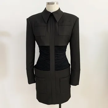 2020 Jeseň Zimné Šaty S Dlhým Rukávom Rozšírili Ramenný Čierny Osobnosť Temperament Večer Elastický Pás Ceruzka Ženy Šaty Nové