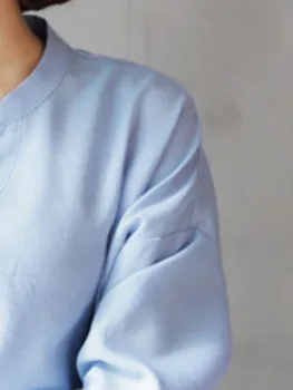 2020 Jeseň Šifón, Blúzky, Ženy Sladký Kórejský Topy Mladých Voľné Skladaný Office Tričko Jar Modrá Elegantné Ženy Blúzky