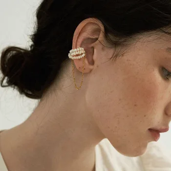 2020 Kpop Harajuku Nový Vintage Pearl Korálky Reťazca Geometrické Kolo Pre Ženy Ucho Klip Elegantné Kórea Magnet Šperky, Darčeky