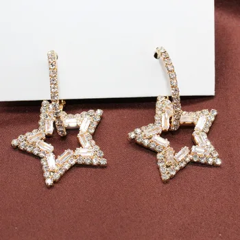 2020 Kórea Hot Predaj Módne Šperky Kvalitný Lesklý Luxusné Krištáľové Náušnice Osobnosti Pentagram Náušnice pre ženy