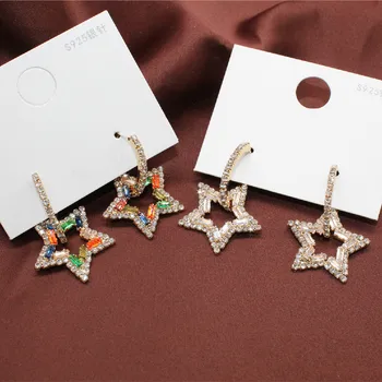2020 Kórea Hot Predaj Módne Šperky Kvalitný Lesklý Luxusné Krištáľové Náušnice Osobnosti Pentagram Náušnice pre ženy