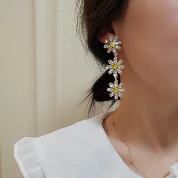 2020 kórejský Nové Prehnané Kvet Dlhé Náušnice, Módne Všetci-okolo Daisy Náušnice Ženské Šperky