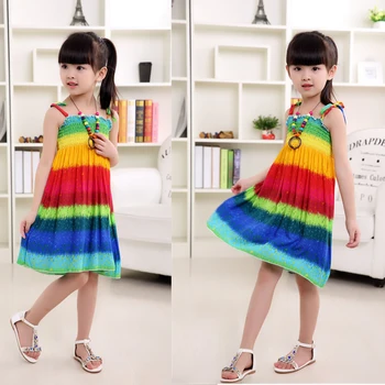 2020 Lete Dievčatá Rainbow Beach Šaty Princezná Šaty pre Dospievajúce Dievčatá Bielizeň Oblečenie 3 6 9 12 Rok s Náhrdelník Darček