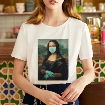 2020 Lete Nová Mona Lisa Vtipné Tričko Vtip Bežné Krátky Rukáv Estetické Harajuku Femme T-shirts Móde Grafické Tees Ženy