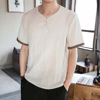 2020 lete nové tenké bielizeň pánska móda bežné krátke rukávy T-shirt Čínsky štýl, pracka veľké veľkosť T-shirt M-5XL