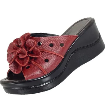 2020 Lete Ručné Kvetinové Módne Sandále Krava Kožené Topánky Ženy, Papuče, Sandále Duté Platforma Topánky Žena Kliny Sandále