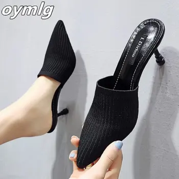 2020 lete ženy Papuče nosenie tenké podpätky s podpätkami Baotou sandále, papuče priedušná wild fashion vysoké podpätky, topánky žien